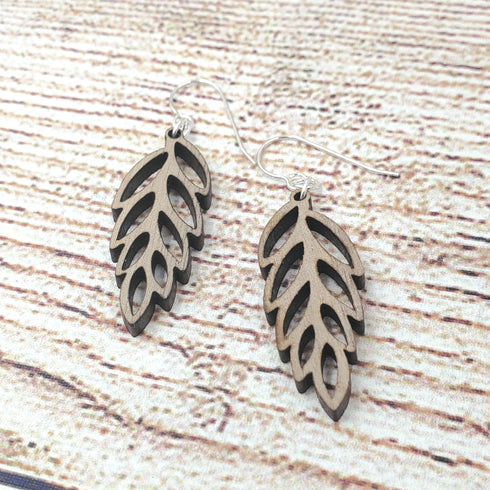Walnut Open Leaf Sterling Earrings